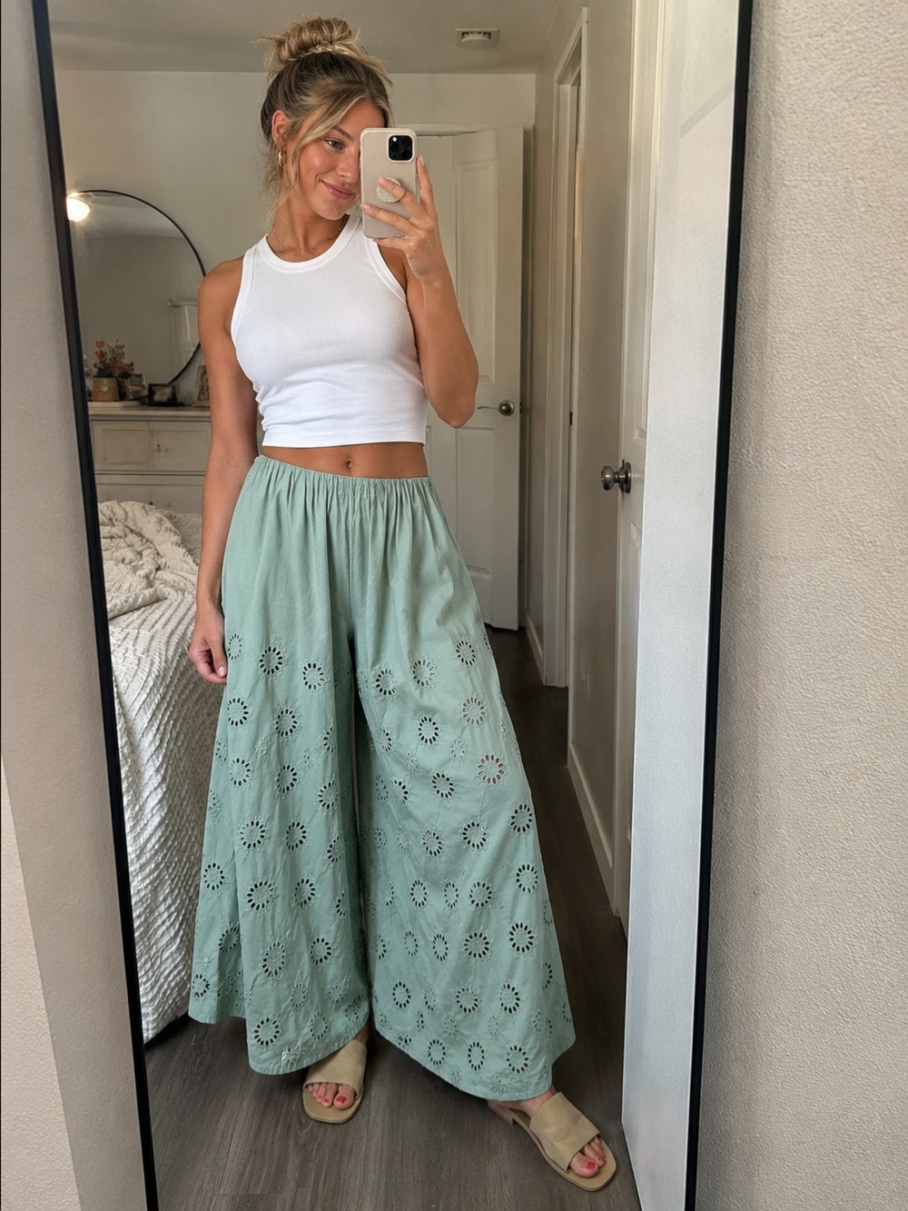Free People Sweet Serenade Wide Leg Cotton Eyelet Pants